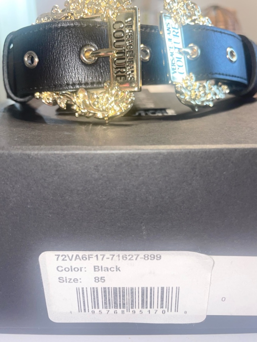 ✨Versace Jeans Collection Black Leather Belt with Gold Buckle Women’s size 85.✨ - Picture 6 of 8